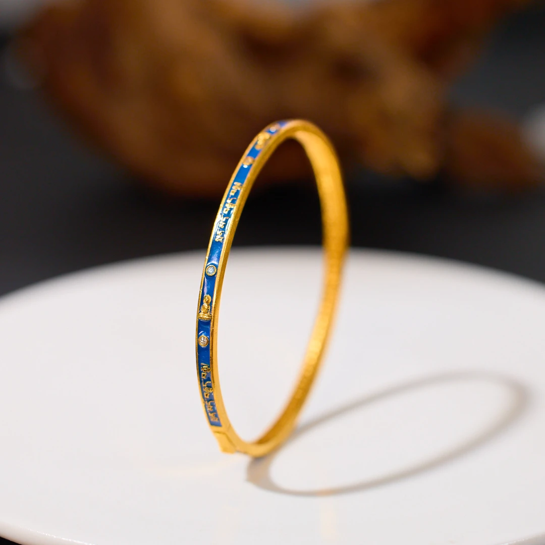 【歪歪】（素金）药师佛手镯18K金镶嵌XB-J6317