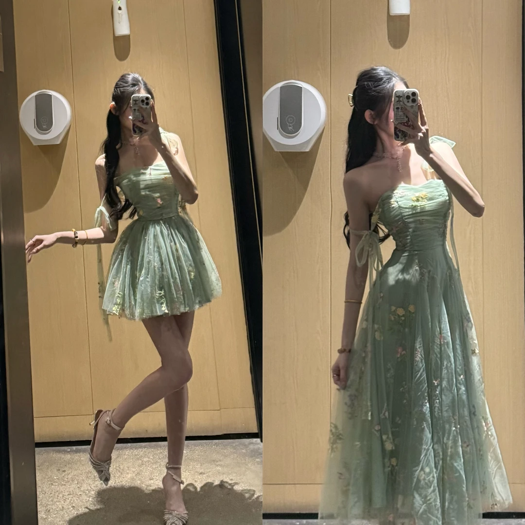 【森系精灵】法式辣妹吊带抹胸碎花女性感气质仙女连衣裙