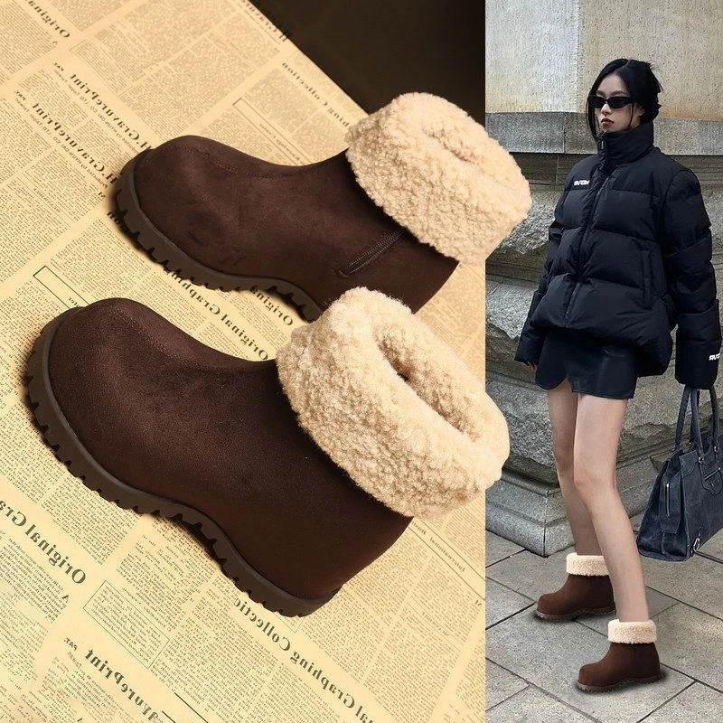 8121-7厚底内增高百搭加绒保暖马丁靴子女2025秋冬季新款毛毛短