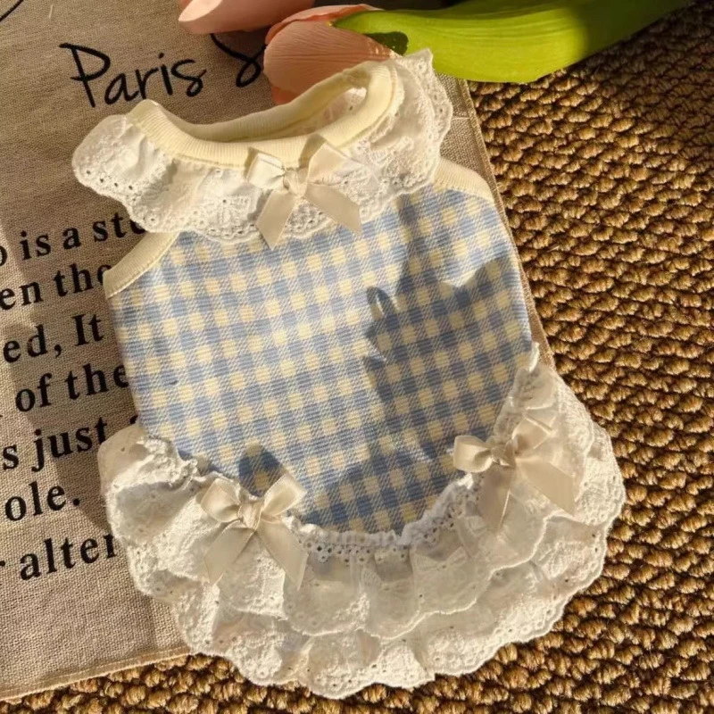 宠物狗狗猫咪衣服夏季薄款小型幼犬泰迪比熊约克夏蝴蝶结花边背心