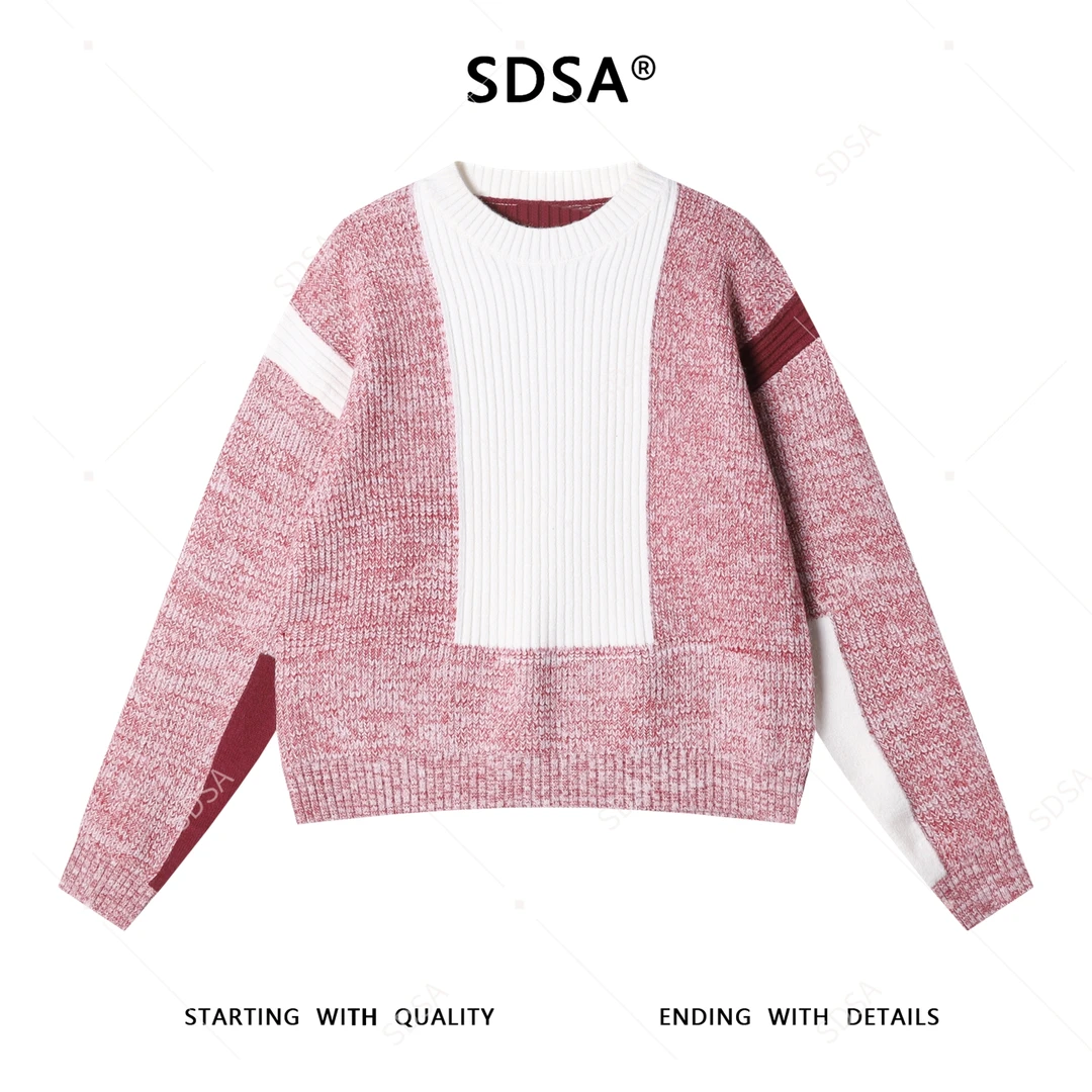 SDSA男士秋冬新款痞帅男装潮牌简约拼色圆领毛衣百搭时尚针织衫