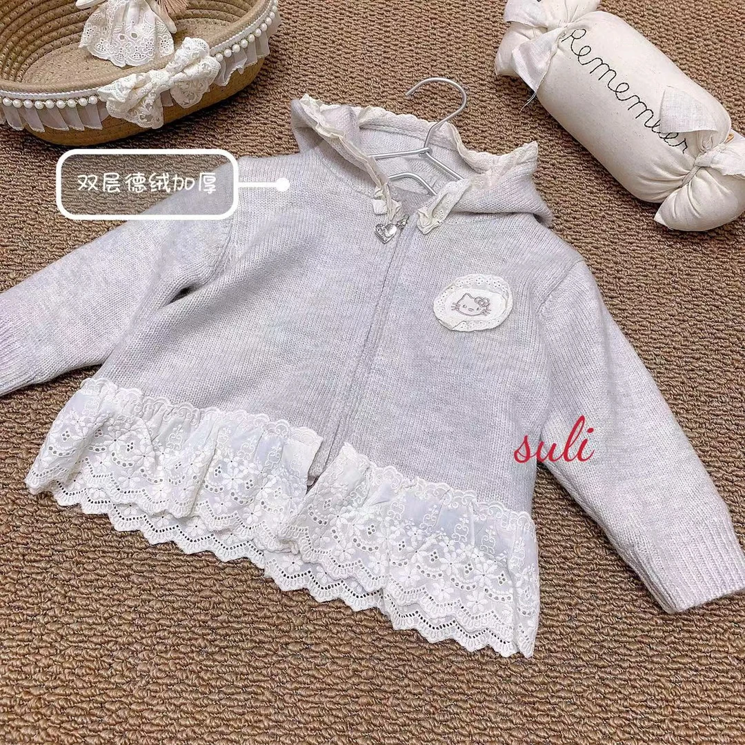 女童米色卡通双层德绒连帽毛衣外套（XMX-A8820-冬A）汉服