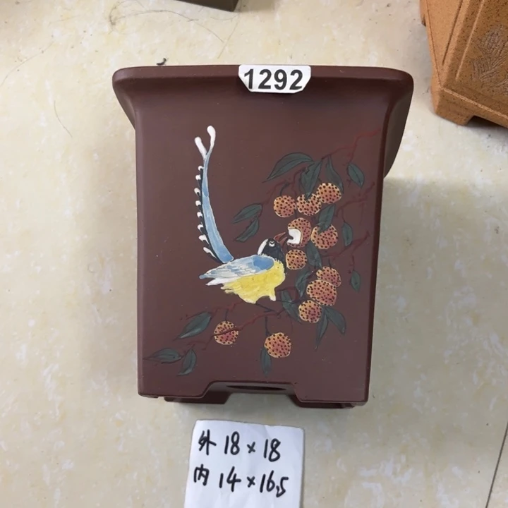 花盆紫砂  紫泥荔枝彩绘签筒1292