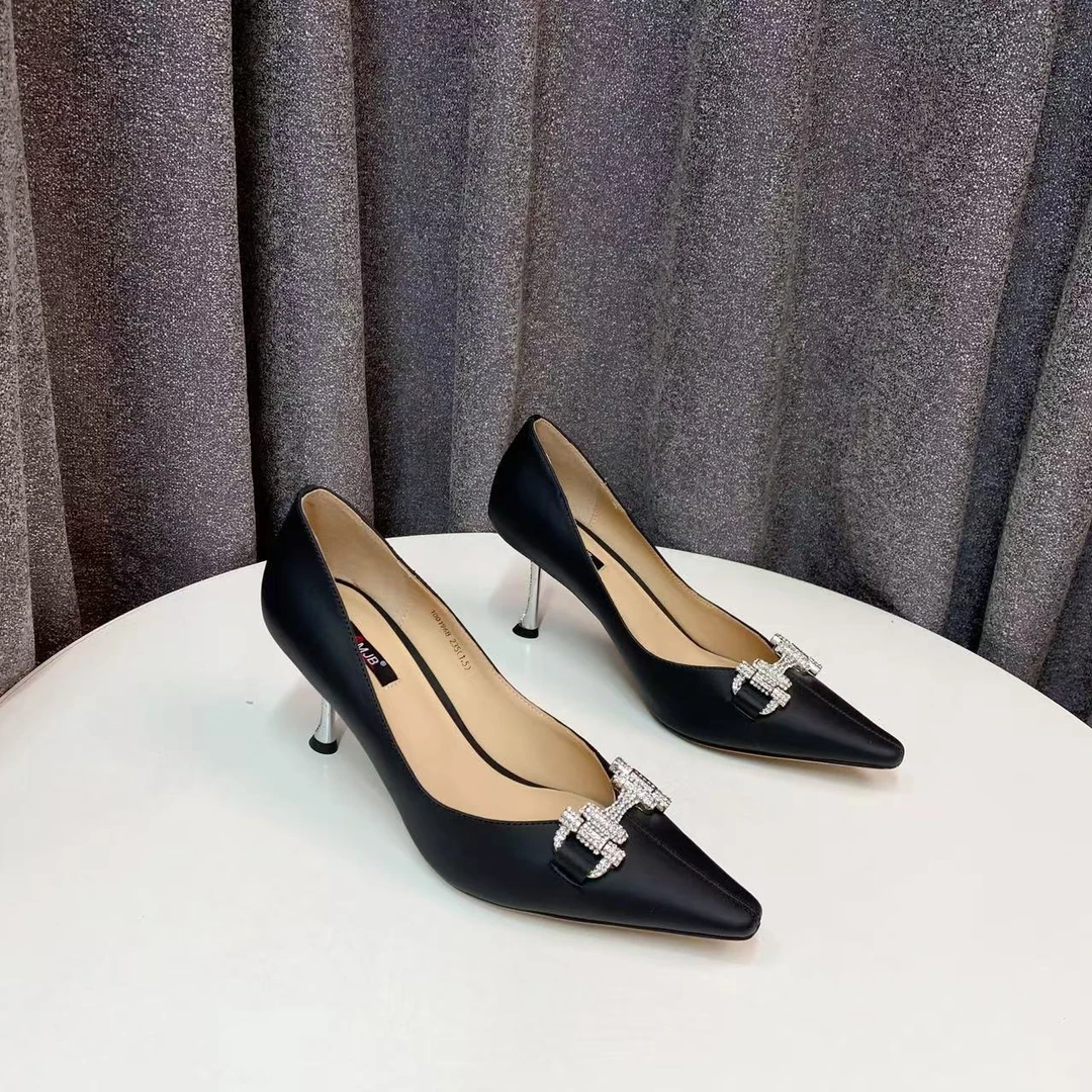 C3805 黑色 高端尖头气质细高跟浅口女单鞋