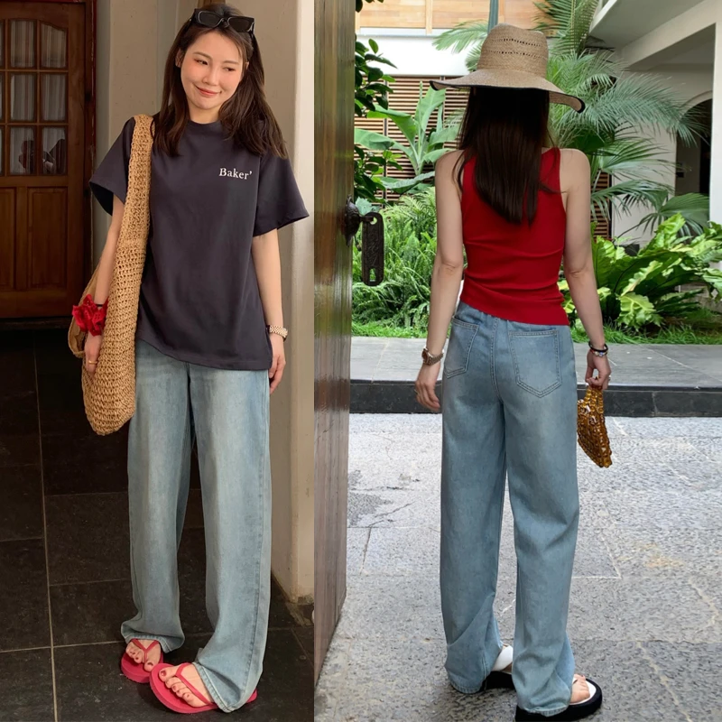 2025夏季新款孕妇牛仔裤薄款宽松显瘦复古薄款直筒裤孕妇阔腿裤子