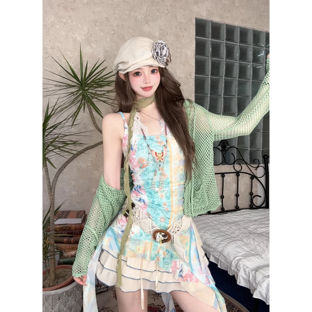 ｛中華菓子｝挂脖连衣裙女设计感新中式国风显瘦 muji风辣妹小众