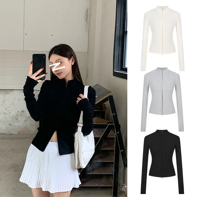 Moses Queen/魔西女王美式双拉链外套抗条上衣女立领修身掐腰开衫