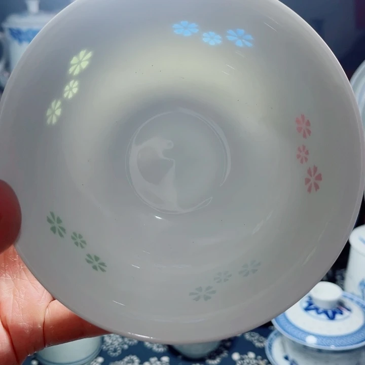 青花玲珑5寸饭碗三星花彩玲珑