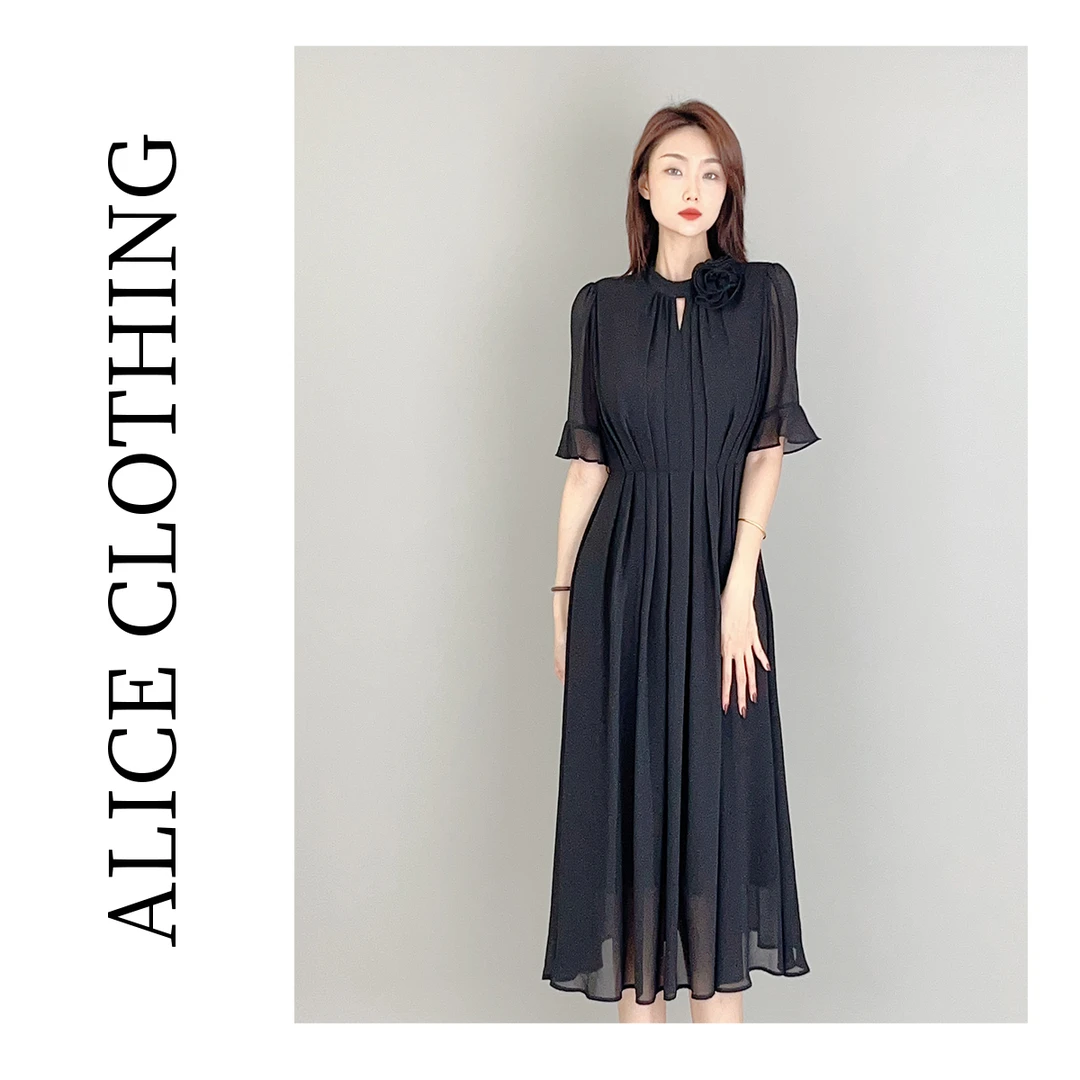 2 ALICE “夜来香”腰带连衣裙手工捏花 轻盈褶皱 S2137812W