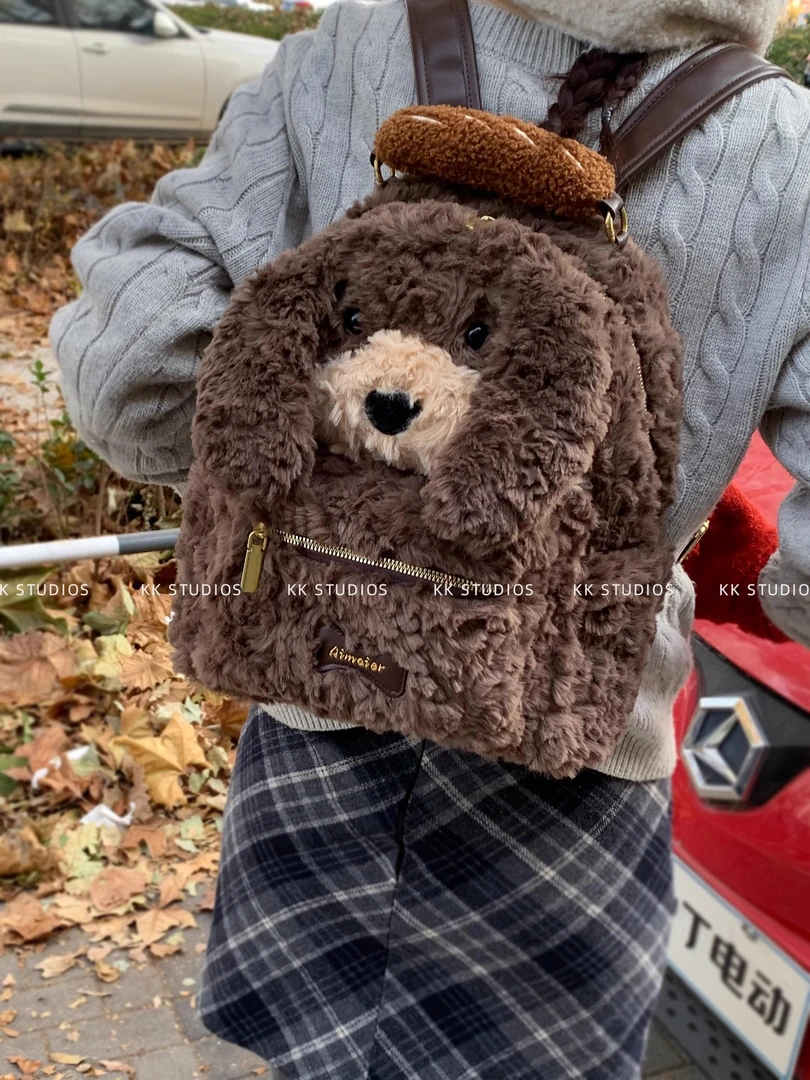 毛茸茸双肩包包女款爆款2025新款秋冬可爱小背包百搭逛街通勤包