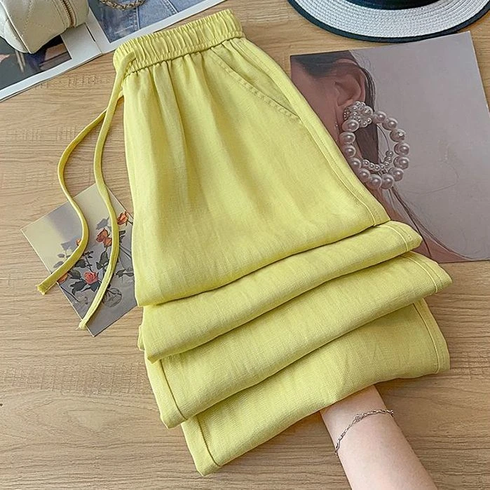 简约通勤松紧腰休闲裤女2025年夏季新款时尚百搭显瘦小个子直筒裤