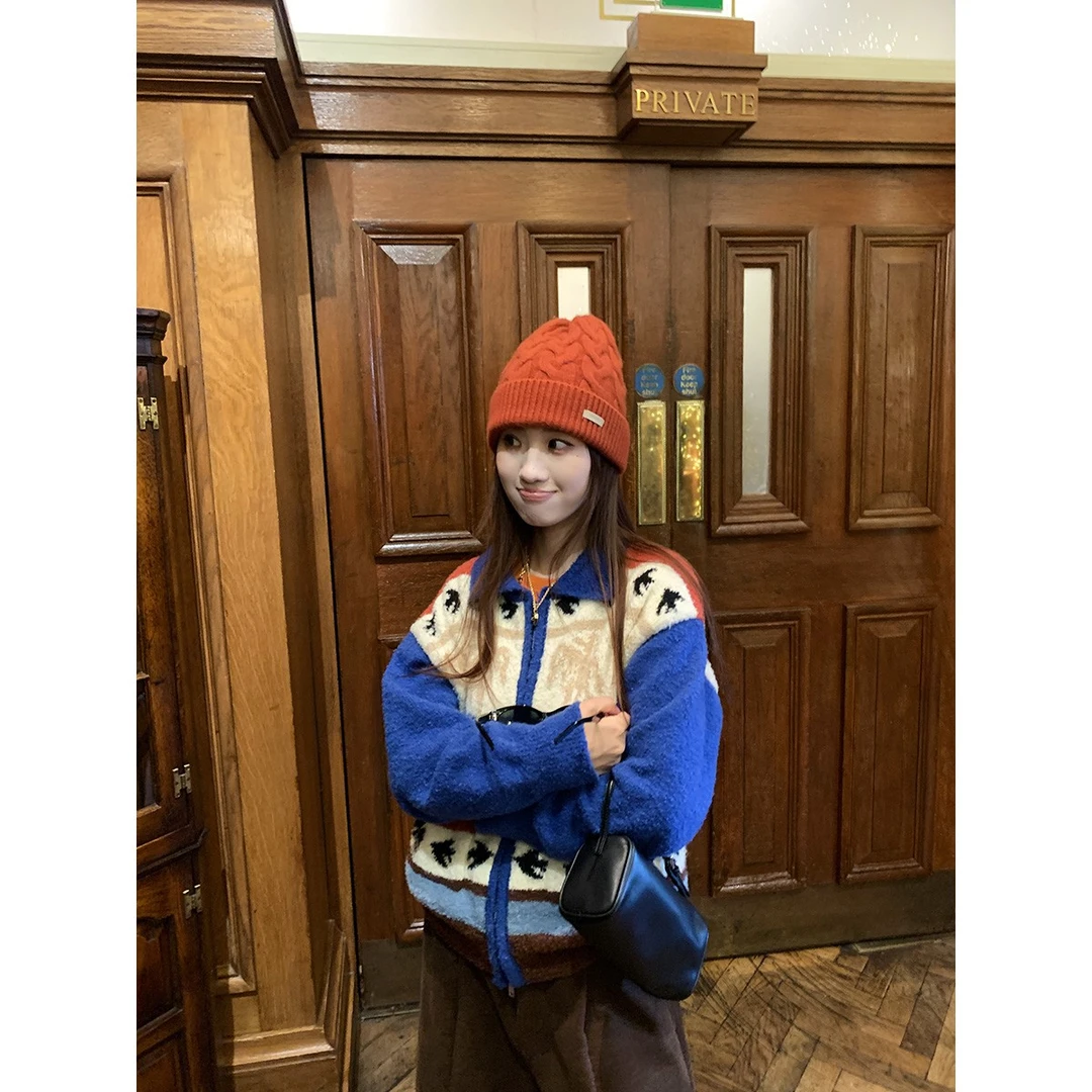 香菜不加辣12/8 20点【费尔岛风情】撞色超柔圈圈纱提花开衫毛衣