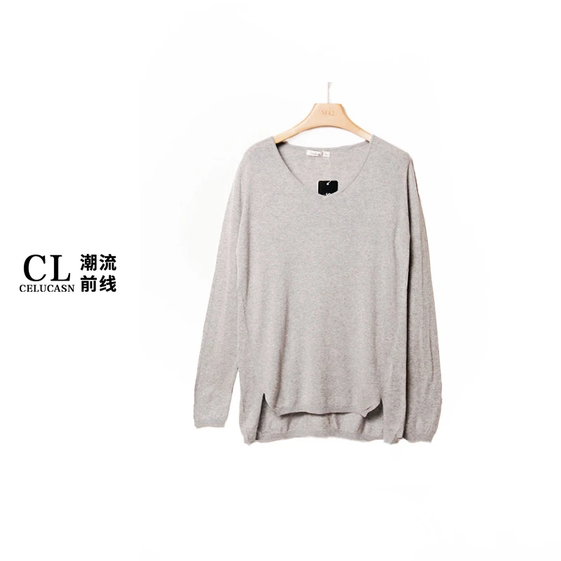 B3OB69948#秋冬款V领套头针织衫纯色休闲宽松毛衣外穿女