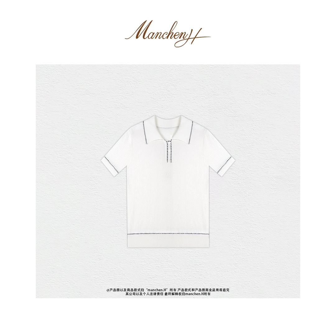 Manchenh"昨日晴空"意大利进口纱线司马双面机织双色边凉感上衣