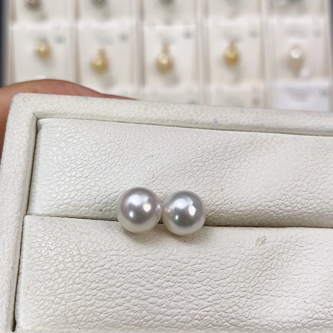耳饰海水珍珠18K金镶嵌澳白8-9