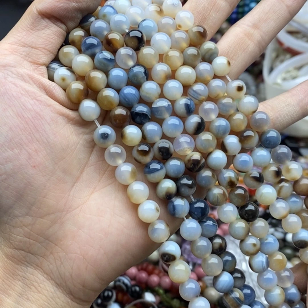 玛瑙/玉髓未镶嵌珠宝半成品一条天然8mm玛瑙圆珠A466