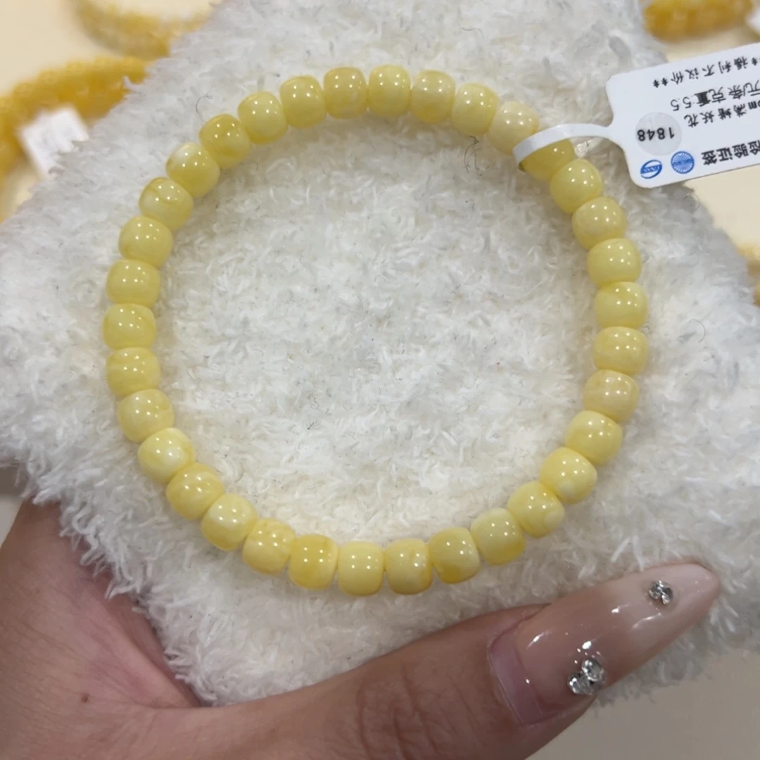 蜜蜡未镶嵌手链6.5m满蜡妖花手串