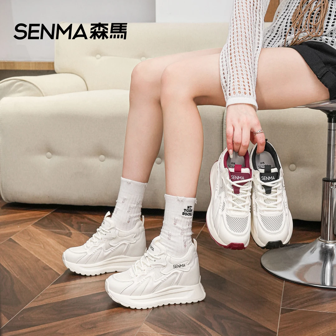 SENMA/森马2025夏季新款增高【7CM】休闲阿甘鞋内增高网面运动女鞋