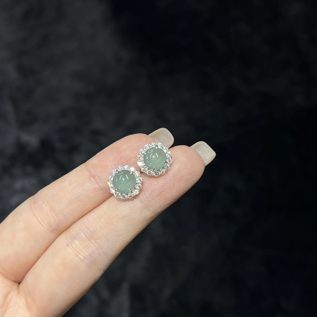 【睿泽鉴宝】S925翡翠耳钉多样性发一7*3 GG0238