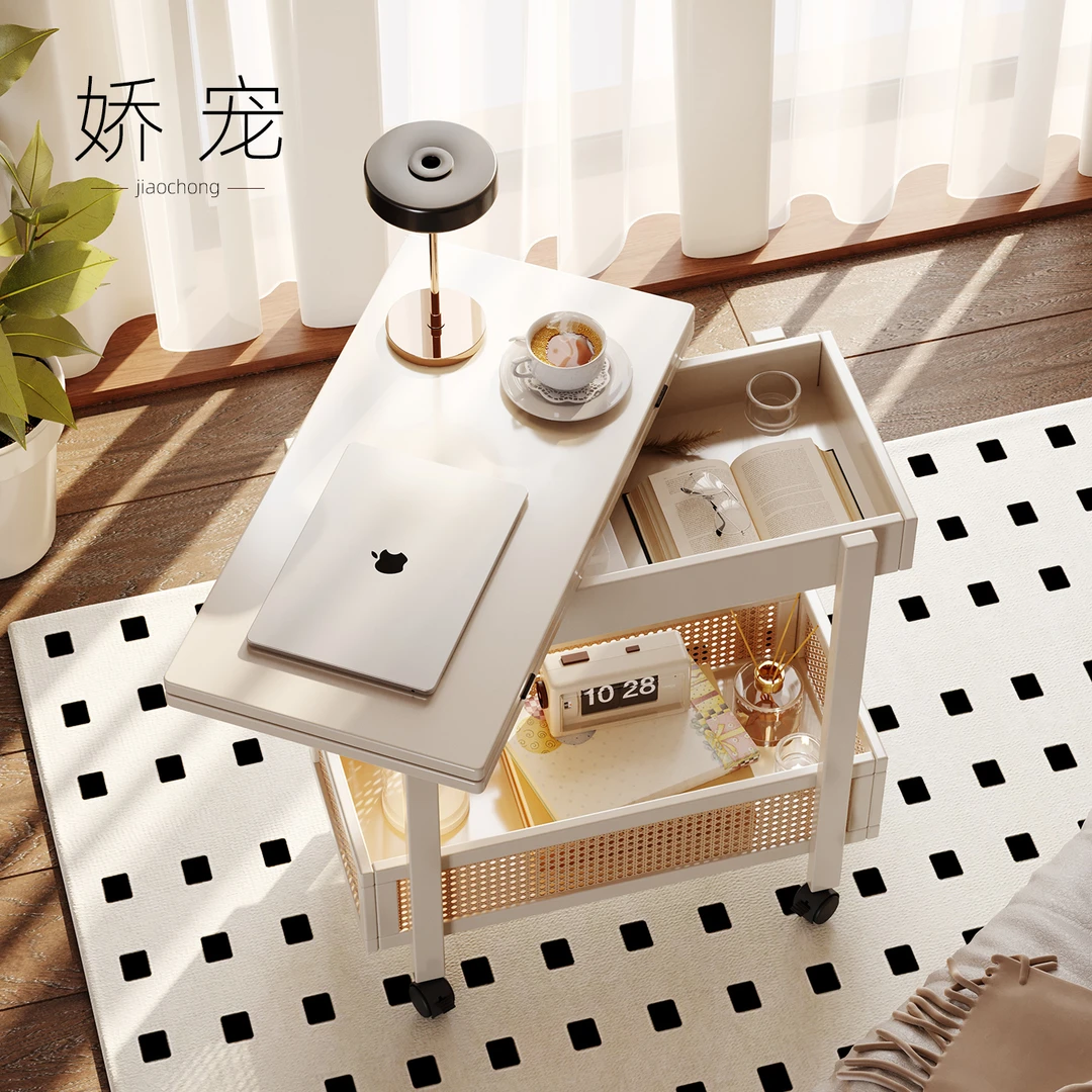 奶油风沙发边几小户型客厅移动茶几置物架零食收纳推车小众设计感