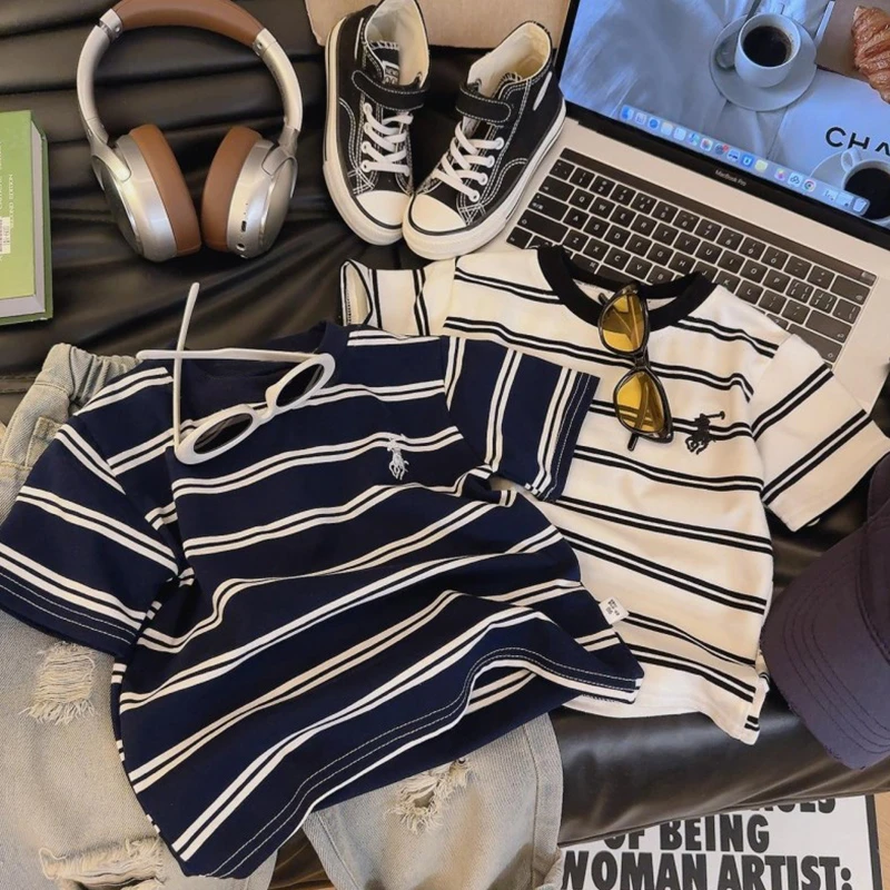 男童短袖T恤夏装薄款中大童夏季条纹体恤衫儿童半袖上衣韩范童装