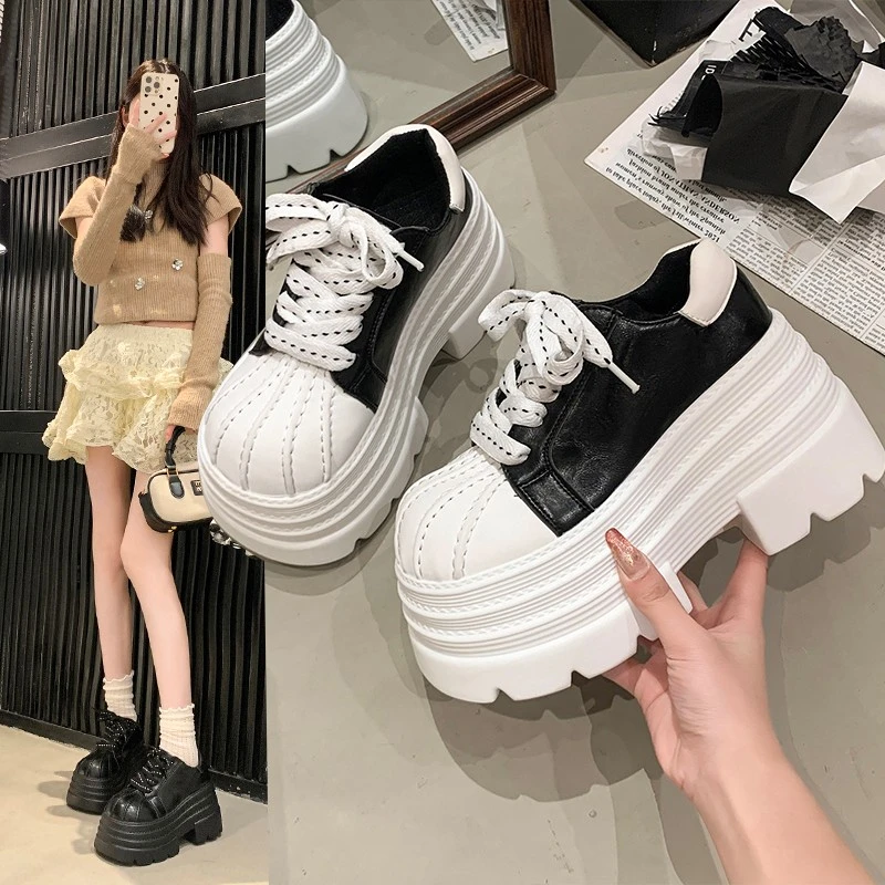 欧货贝壳头厚底松糕增高大头女2025春秋季2025潮百搭小众鞋子