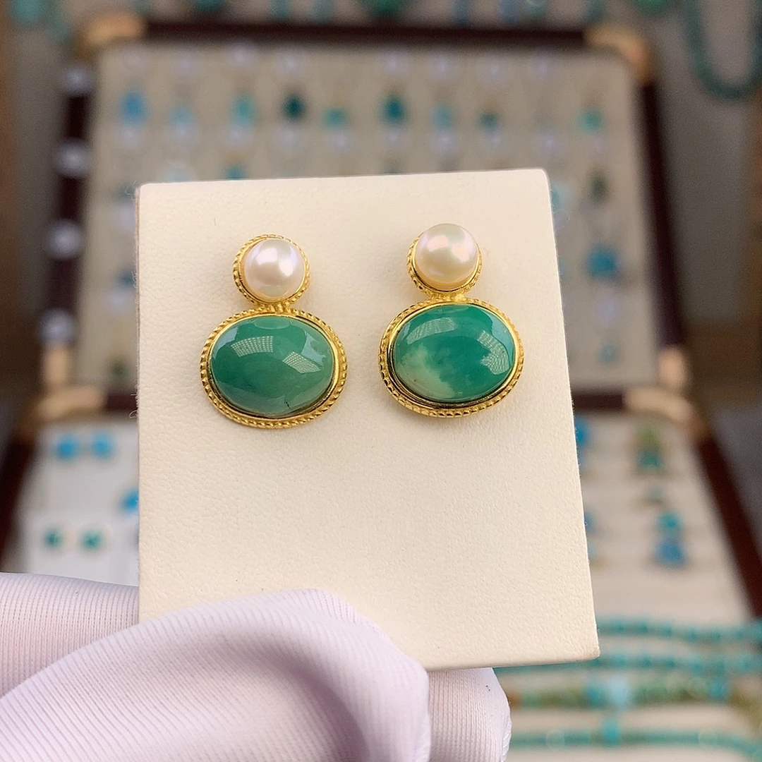 绿松石未镶嵌耳饰