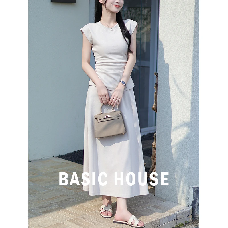 Basic House/百家好CSM夏季气质简约收腰显瘦上衣半身裙两件套