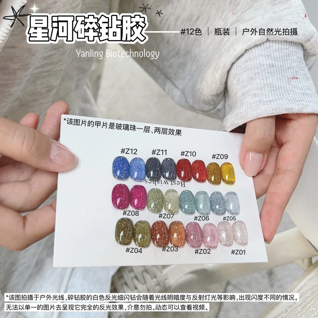 燕翎新款星河碎钻双重爆闪冰透反光细闪甲油胶蹦迪高级显白美甲胶