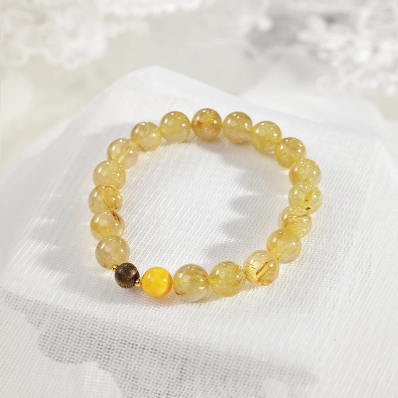 【千金来】天然金发晶蜜蜡水晶手串Z