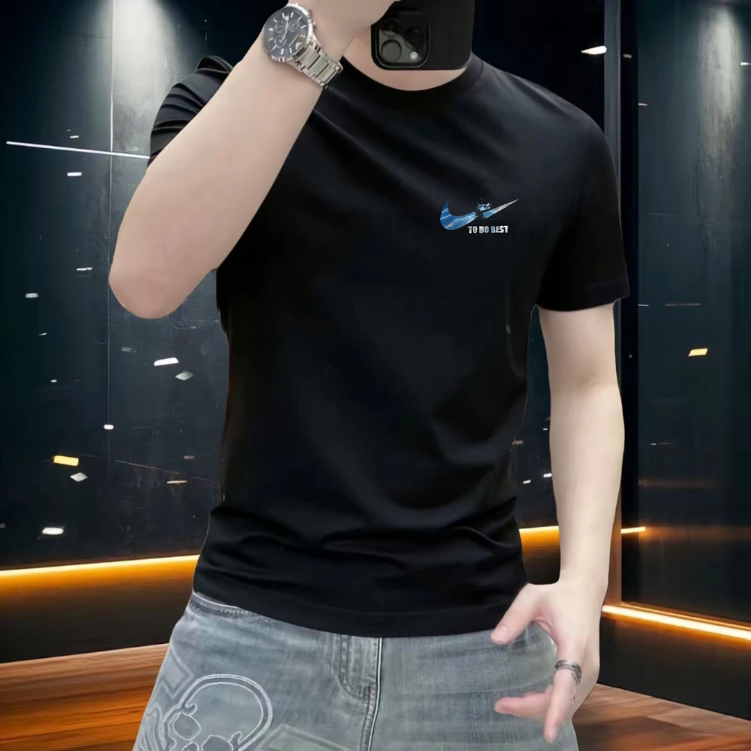 索罗娜棉质短袖t恤凉感男夏季新款时尚圆领休闲修身印花半袖上衣