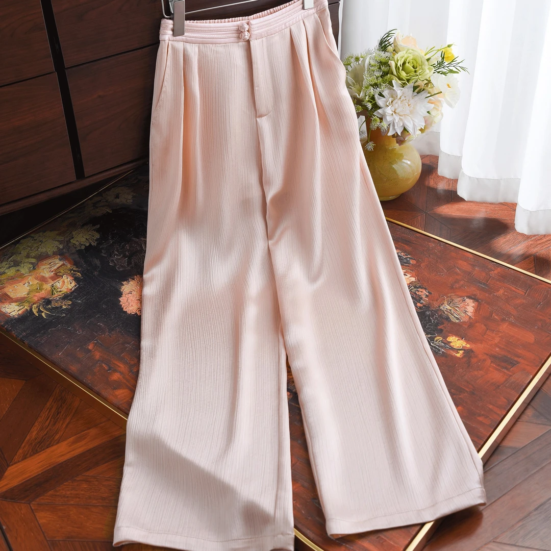 《唯美》真醋酸缎新中式高腰国风休闲直筒阔腿显瘦长裤高级感裤子