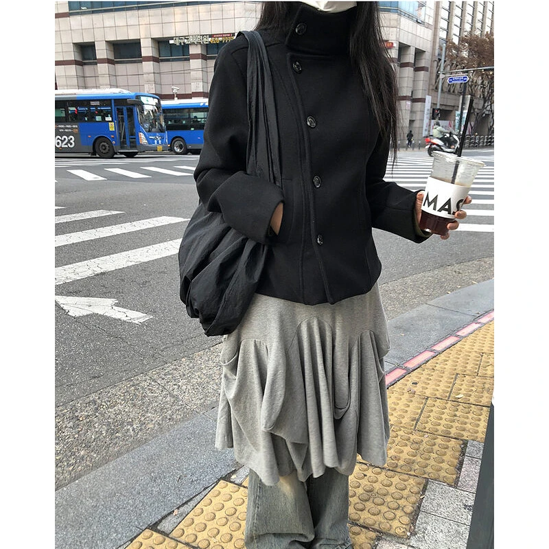 韩式chic气质2025年冬季新款韩版修身显瘦加棉毛呢保暖外套女