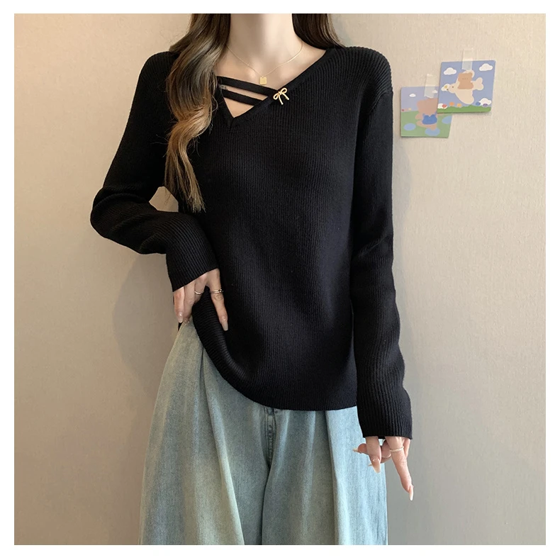 8296大码女装2025春秋装洋气设计感针织衫胖mm宽松显瘦毛衣上衣