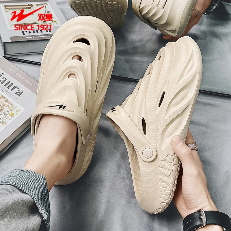 双星洞洞鞋男款2025夏季新款运动外穿开车防滑耐磨踩屎感沙滩凉鞋