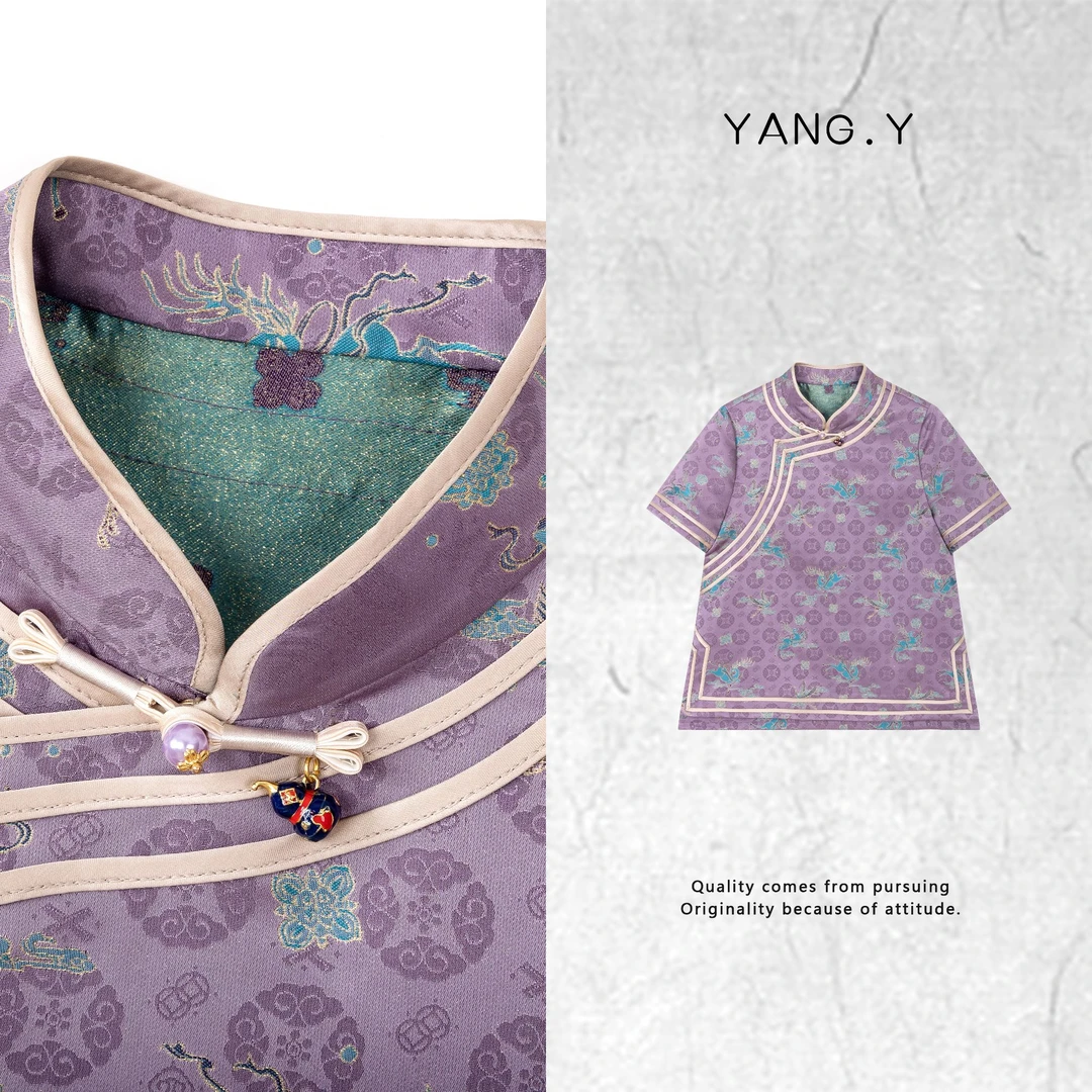 YANG.Y- 深圳原创新中式女装宋锦桑蚕丝25ss夏短袖50368