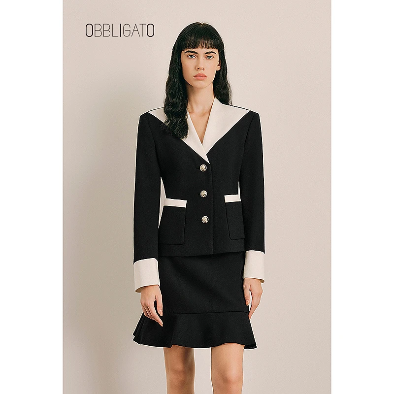 OBBLIGATO奥丽嘉朵2024秋季1C34510030新品撞色绵羊毛套装外套