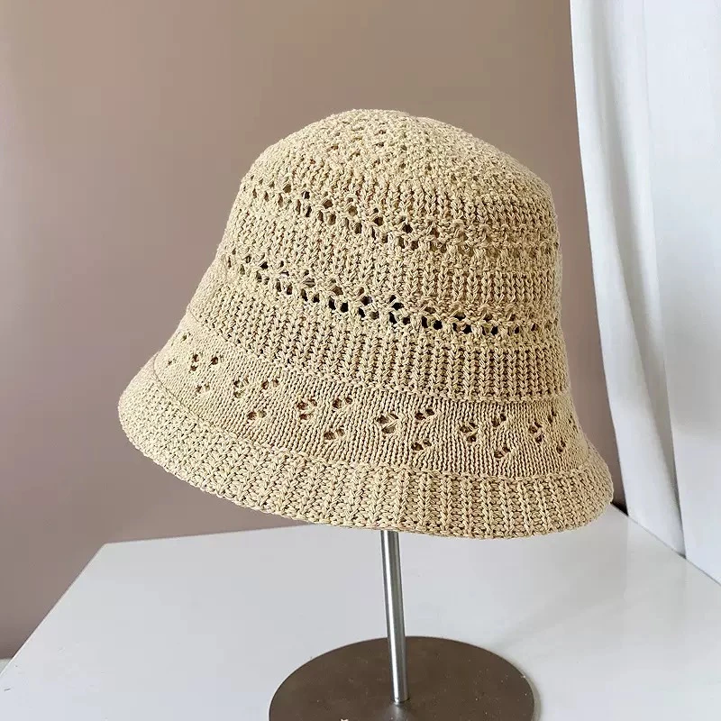 雪姐服饰「镂空帽」透气针织渔夫帽女圆顶百搭盆帽户外防晒遮阳帽