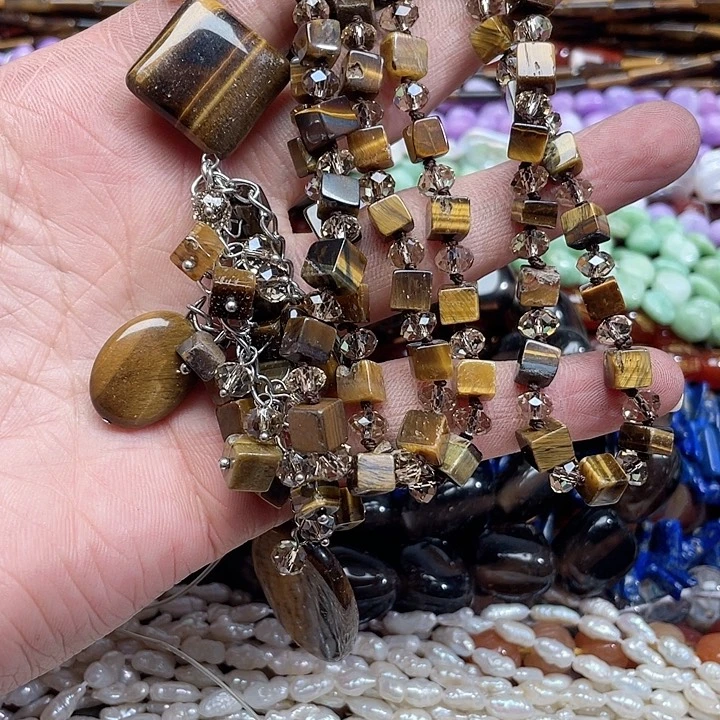 玛瑙/玉髓珠宝半成品未镶嵌一条虎眼毛衣链