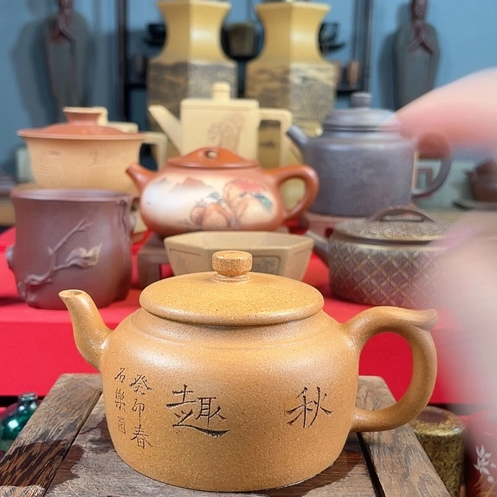 紫砂茶杯秋趣花泥