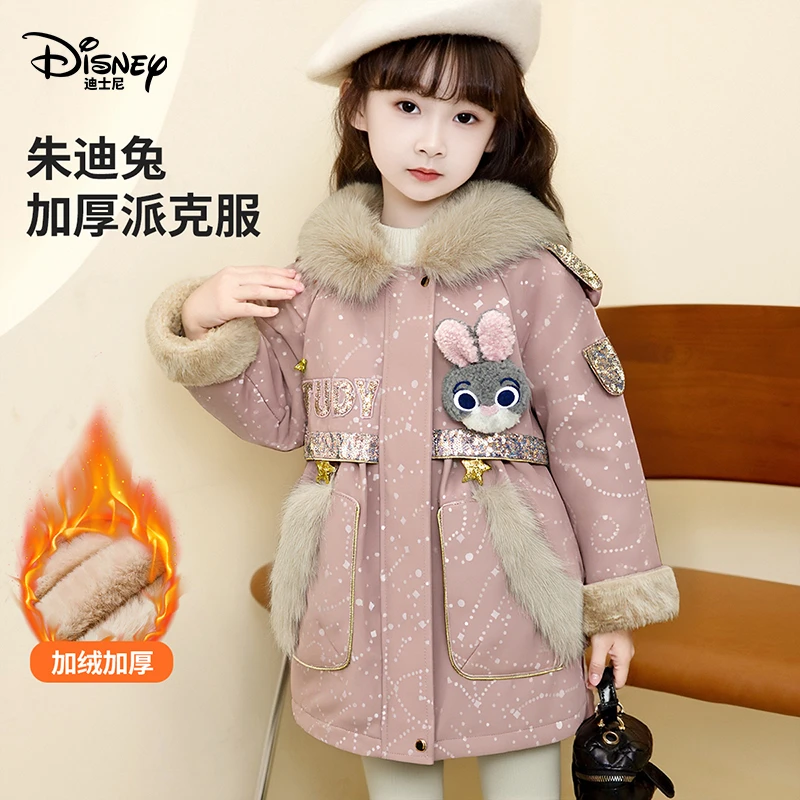 迪士尼女童朱迪警官加绒加厚连帽外套2025冬季新款保暖儿童上衣