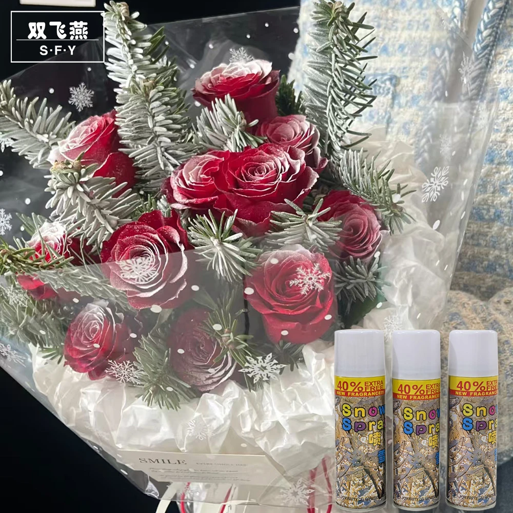 圣诞节元素圣诞落雪玫瑰喷剂喷雪花束花艺DIY氛围感圣诞网红装饰