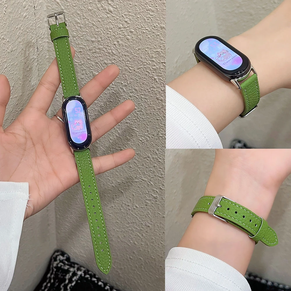 适用小米手环10/9表带8代nfc手表带真皮质轻奢荔枝纹运动时尚腕带