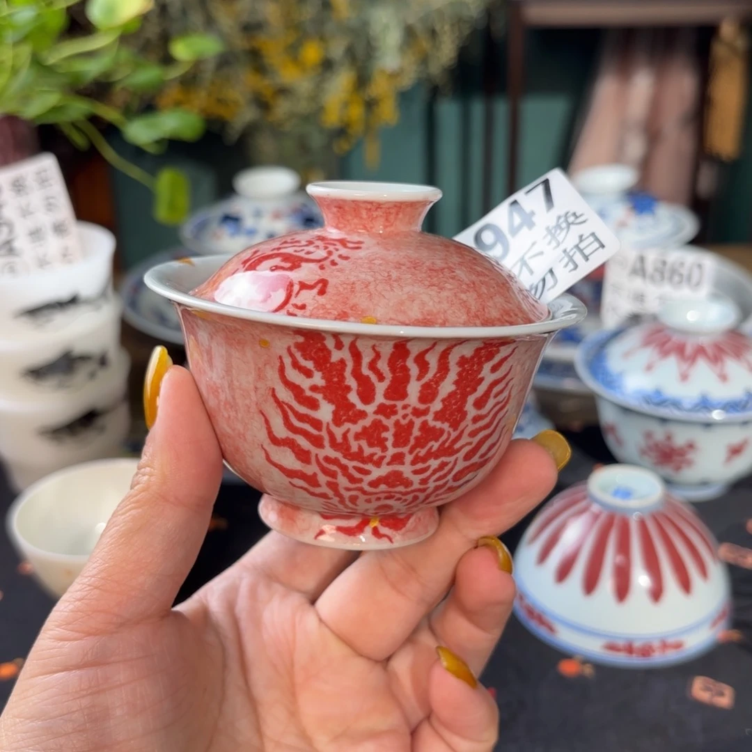 孤品福利青花手绘龙盖碗