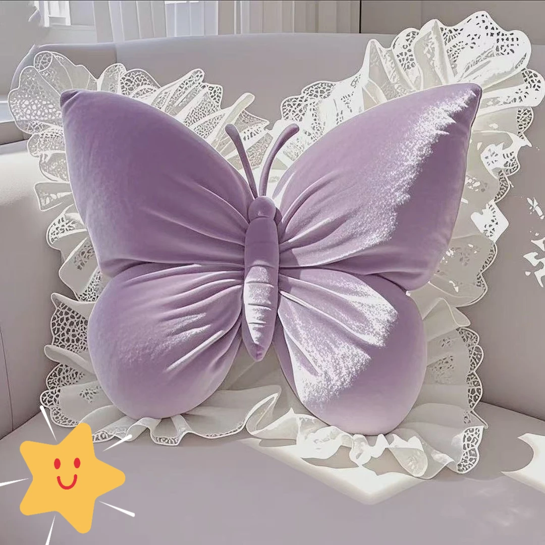 全新宫廷风ins梦幻蝴蝶特大号办公室靠枕车载卧室床上沙发蕾丝靠