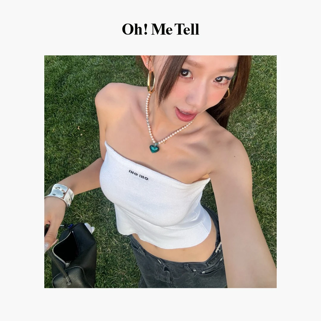 Oh！Me Tell【miu系辣妹】甜辣纯欲胸前小字母100羊毛修身针织抹胸女