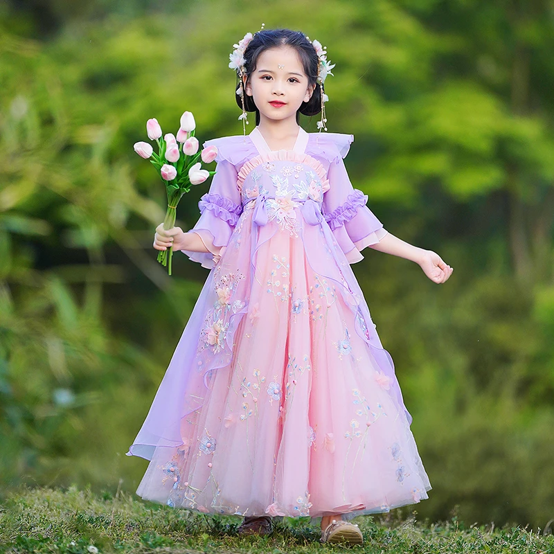 巴拉童年2025新款汉服女童汉服连衣裙公主裙子儿童装夏季夏装长裙