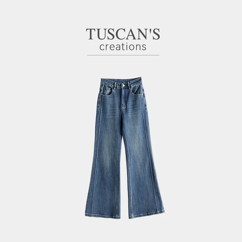 TUSCAN'S CREATIONS休闲风微弹力女牛仔裤水洗复古高腰女时代双鱼