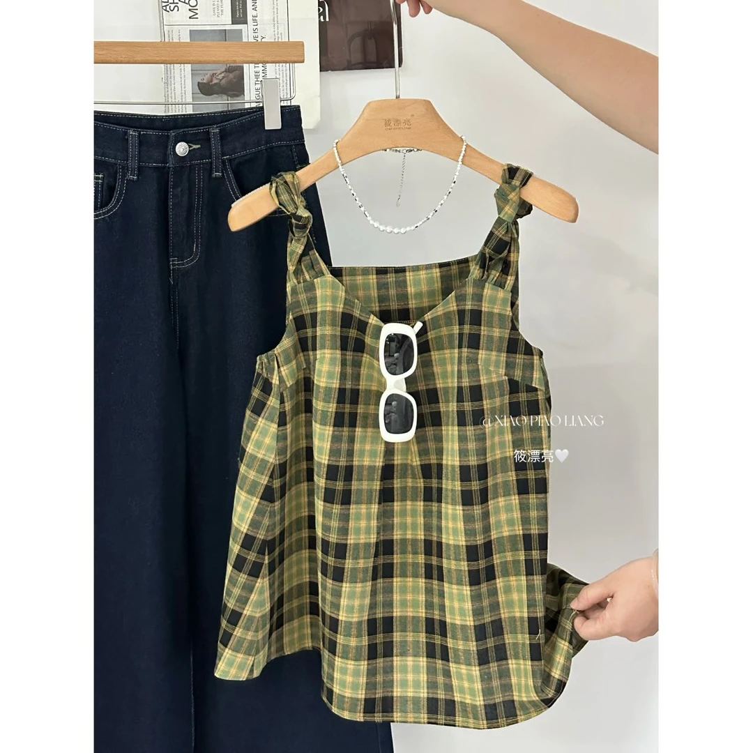 夏季独特多巴胺格子背心吊带女春夏日外穿无袖上衣6533-1#0.13