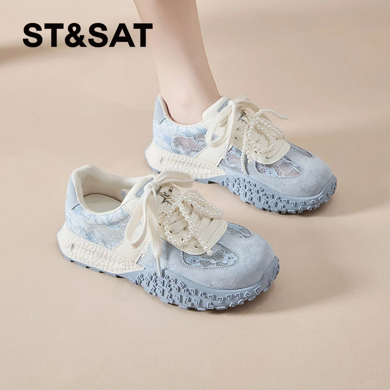 星期六薄款德训鞋女2025新款网鞋女复古网面休闲鞋透气阿甘鞋秋季